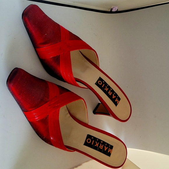 Red Silk & Leather Markio Italy heels - Picture 3 of 7